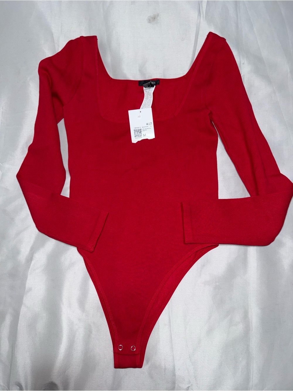 NWT | Med Forever 21 Red Ribbed Long Sleeve Bodysuit